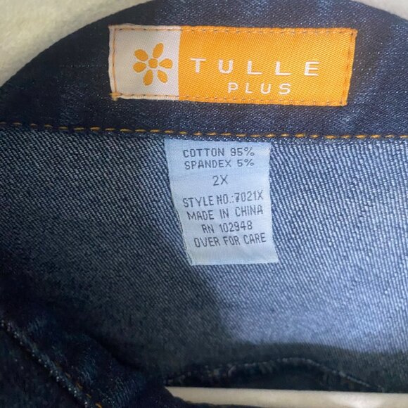 Tulle Plus Denim Jacket 2X Blue Embroidered Button Front Anthropology Plus Size - Picture 2 of 8